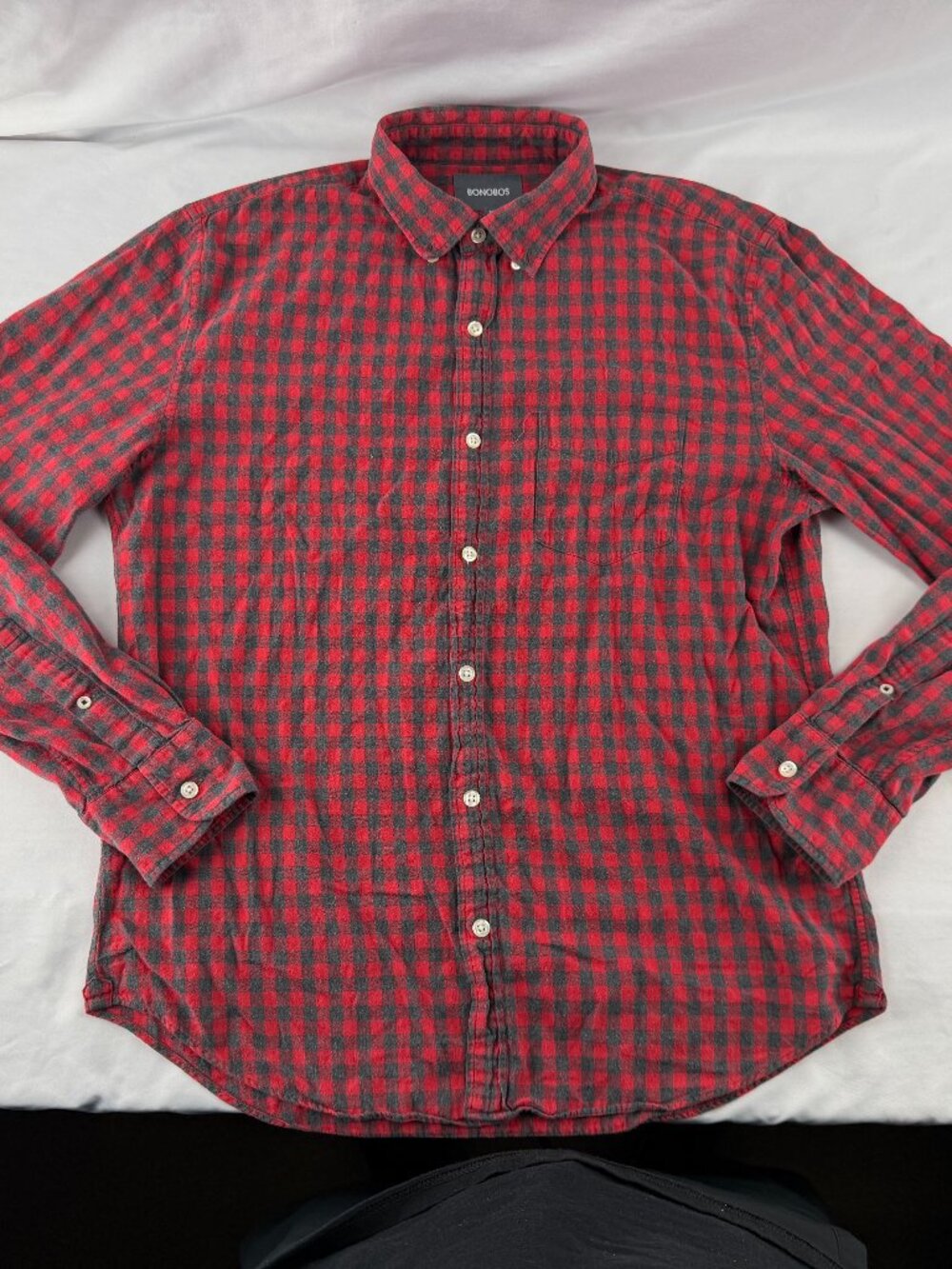 Bonobos Men Red Black Gingham Check Long Sleeve Button Down Shirt Size M Standar